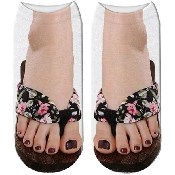 3D Flip Flop Print Cotton Socks For Women