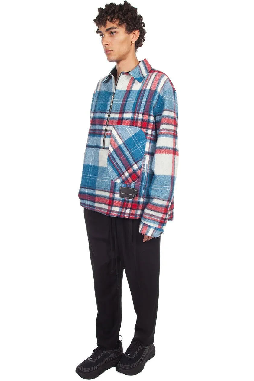 Blue Wool Check Half-Zip Anorak Shirt