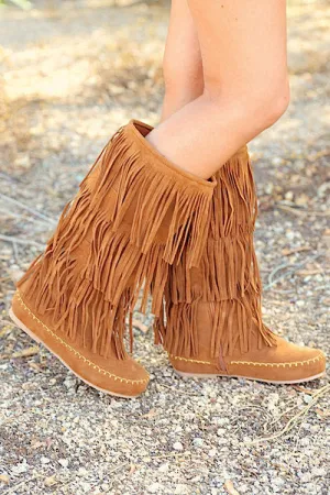 California To Carolina Fringe Boots - Tan