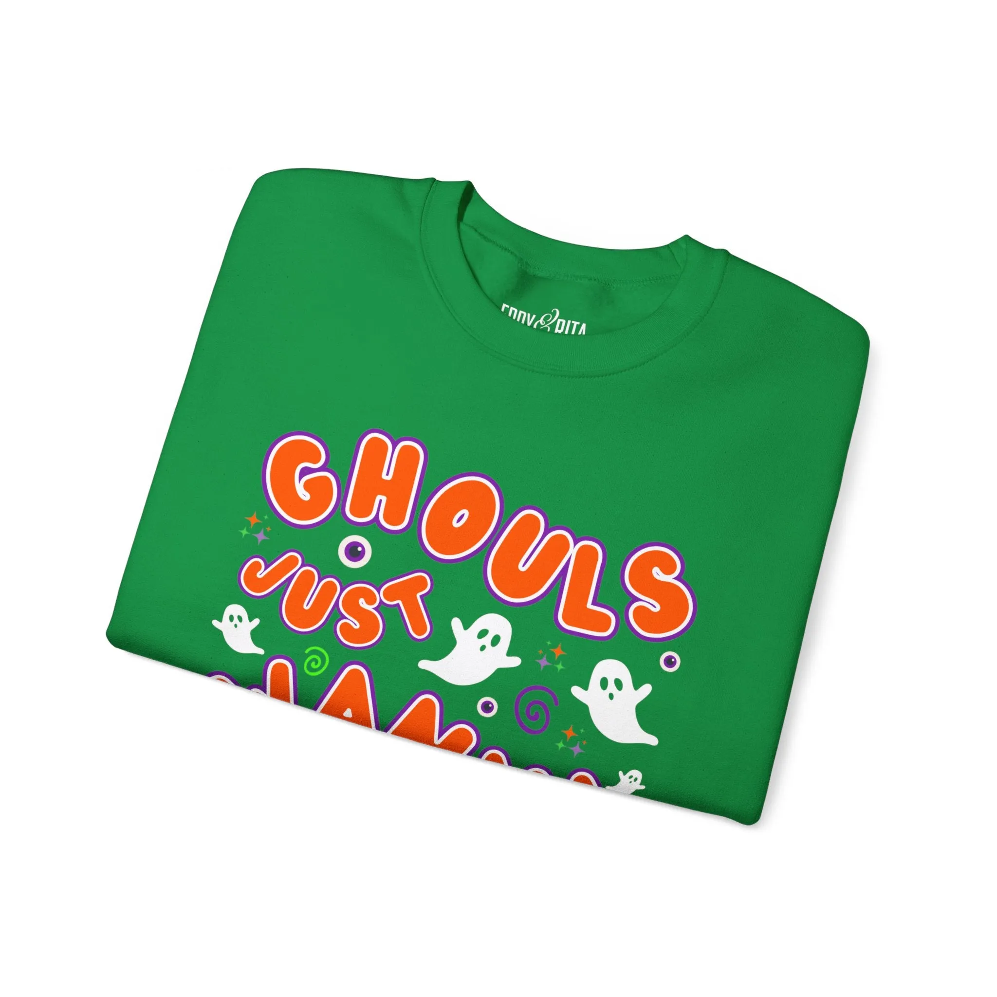 Eddy and Rita Women's Heavy Crewneck Sweatshirt - "Ghouls Just Wanna Have Fun" Halloween Sweater - Cozy, Playful, Spooky Fall Pullover