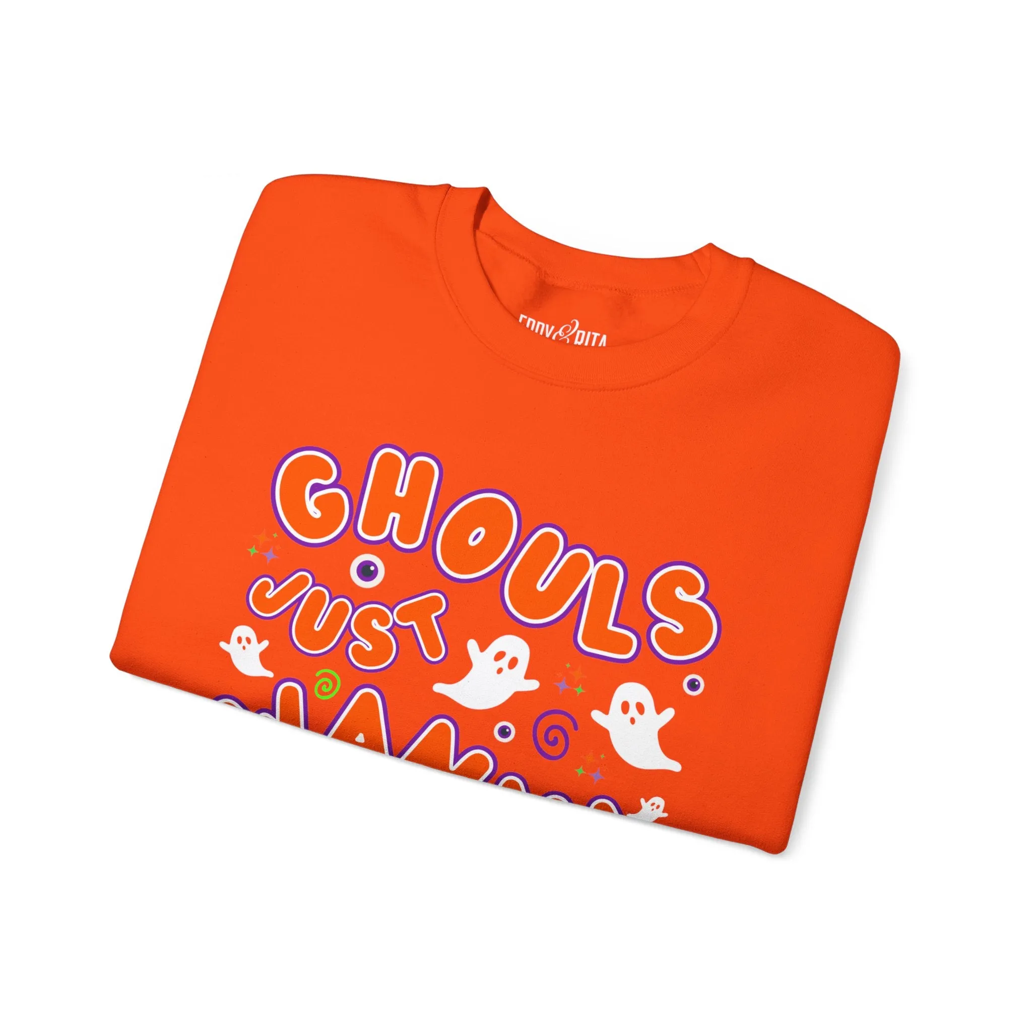 Eddy and Rita Women's Heavy Crewneck Sweatshirt - "Ghouls Just Wanna Have Fun" Halloween Sweater - Cozy, Playful, Spooky Fall Pullover