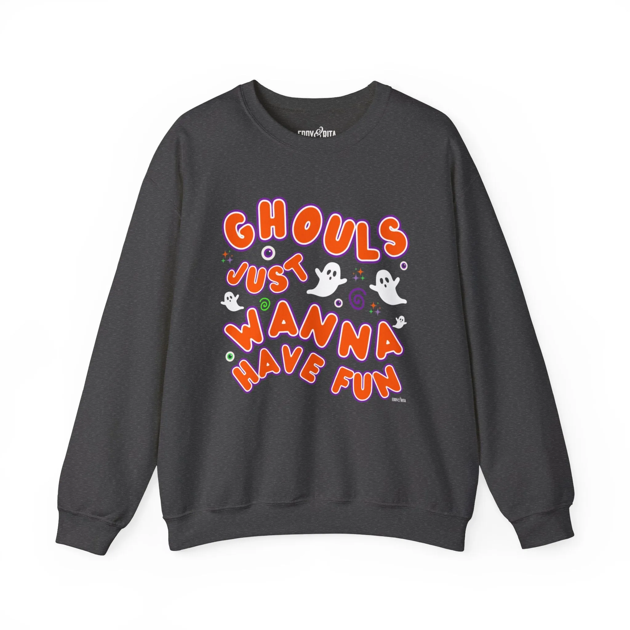 Eddy and Rita Women's Heavy Crewneck Sweatshirt - "Ghouls Just Wanna Have Fun" Halloween Sweater - Cozy, Playful, Spooky Fall Pullover