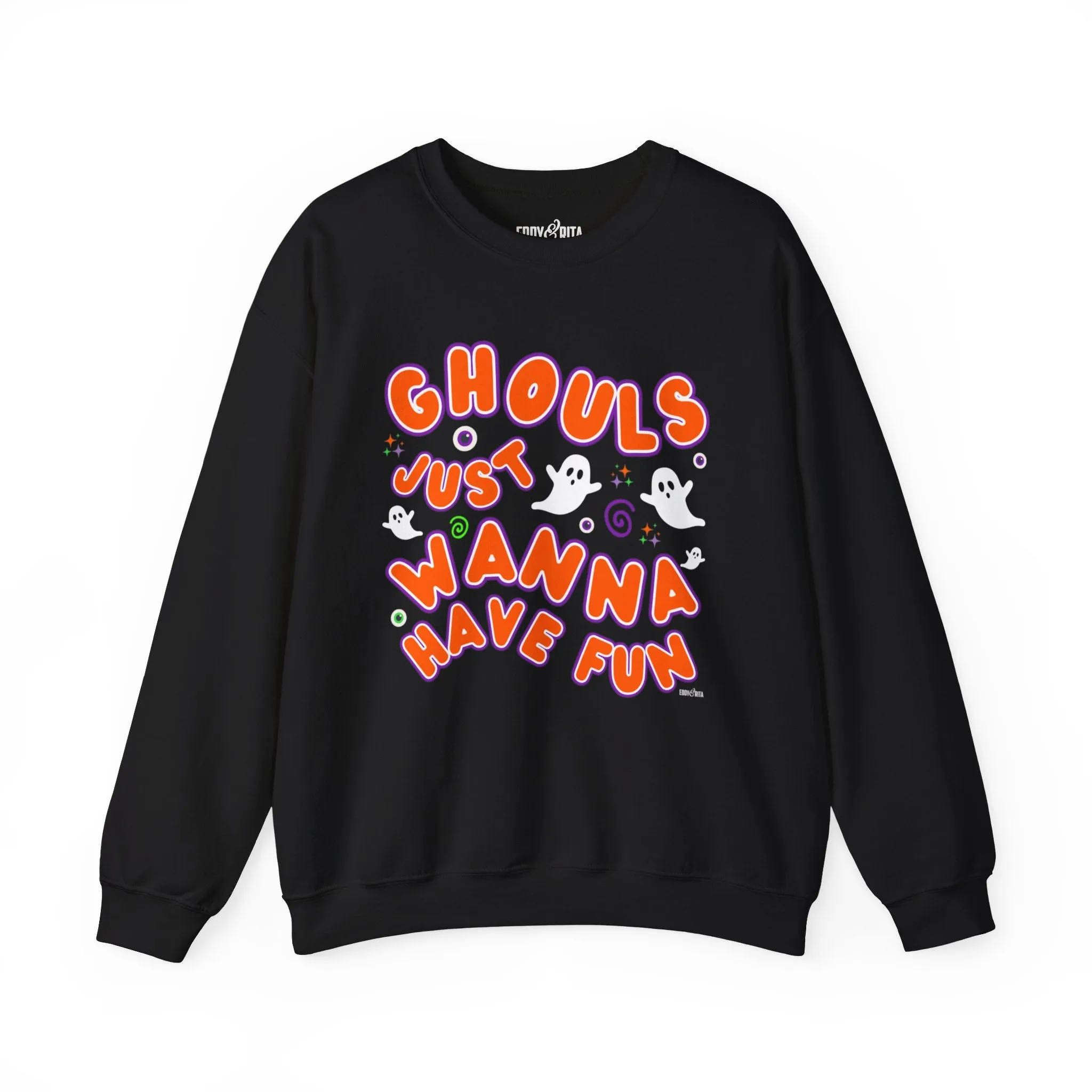 Eddy and Rita Women's Heavy Crewneck Sweatshirt - "Ghouls Just Wanna Have Fun" Halloween Sweater - Cozy, Playful, Spooky Fall Pullover