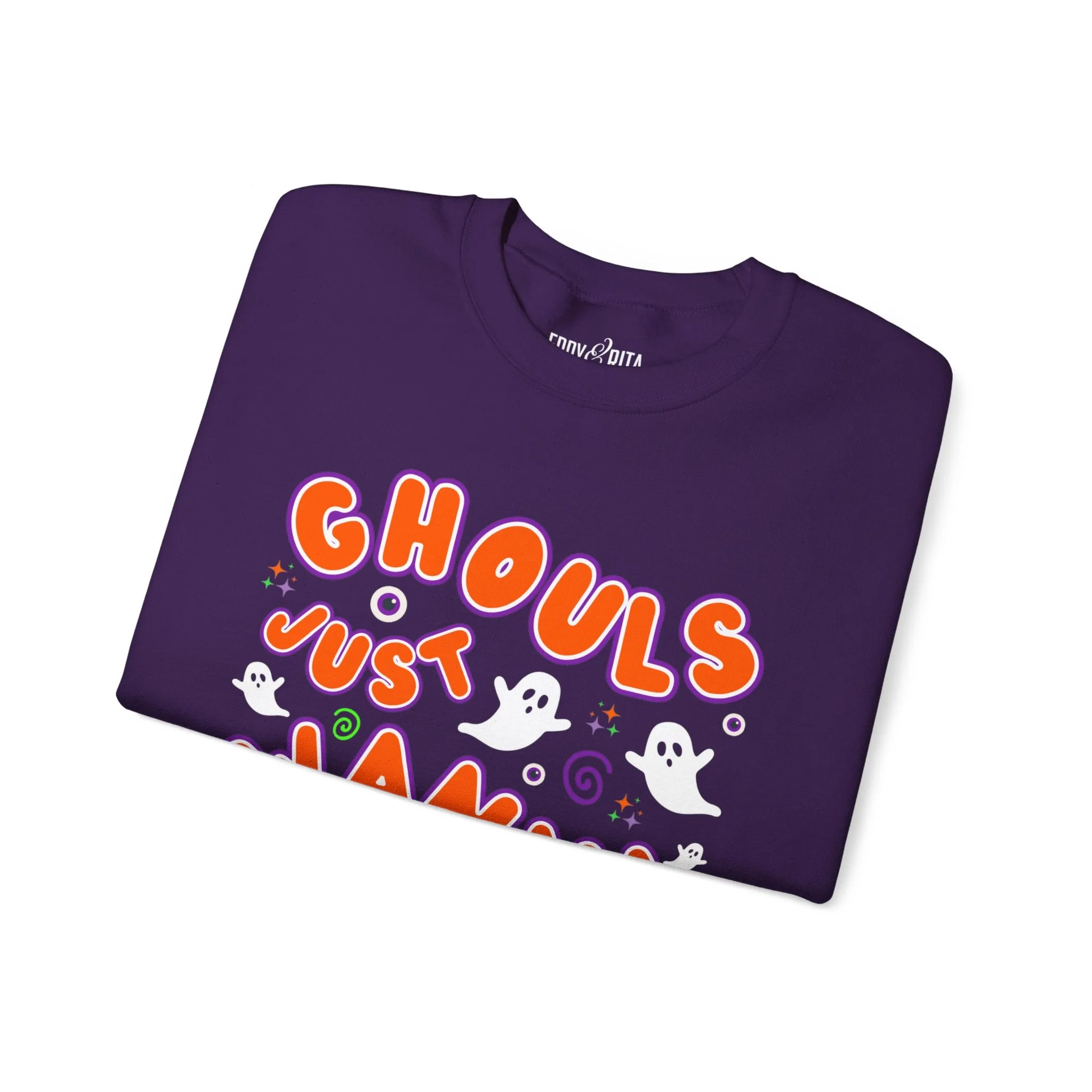 Eddy and Rita Women's Heavy Crewneck Sweatshirt - "Ghouls Just Wanna Have Fun" Halloween Sweater - Cozy, Playful, Spooky Fall Pullover