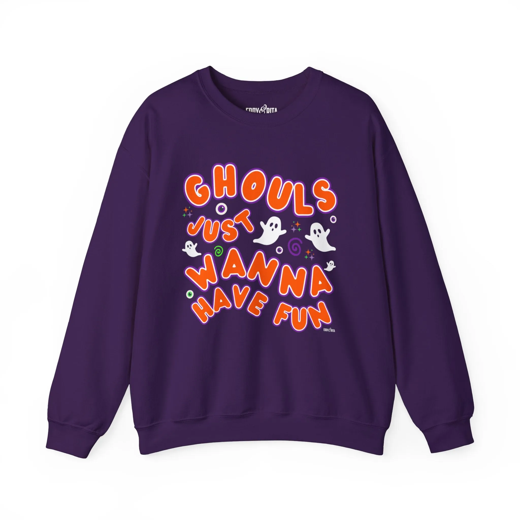 Eddy and Rita Women's Heavy Crewneck Sweatshirt - "Ghouls Just Wanna Have Fun" Halloween Sweater - Cozy, Playful, Spooky Fall Pullover