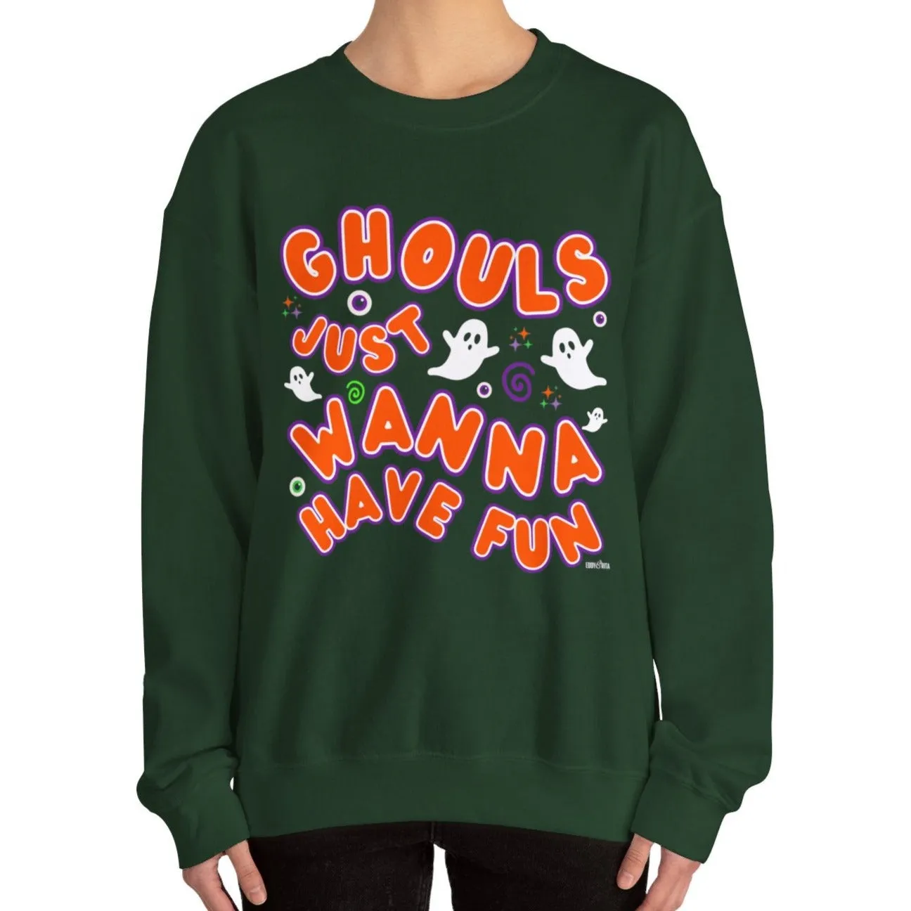 Eddy and Rita Women's Heavy Crewneck Sweatshirt - "Ghouls Just Wanna Have Fun" Halloween Sweater - Cozy, Playful, Spooky Fall Pullover