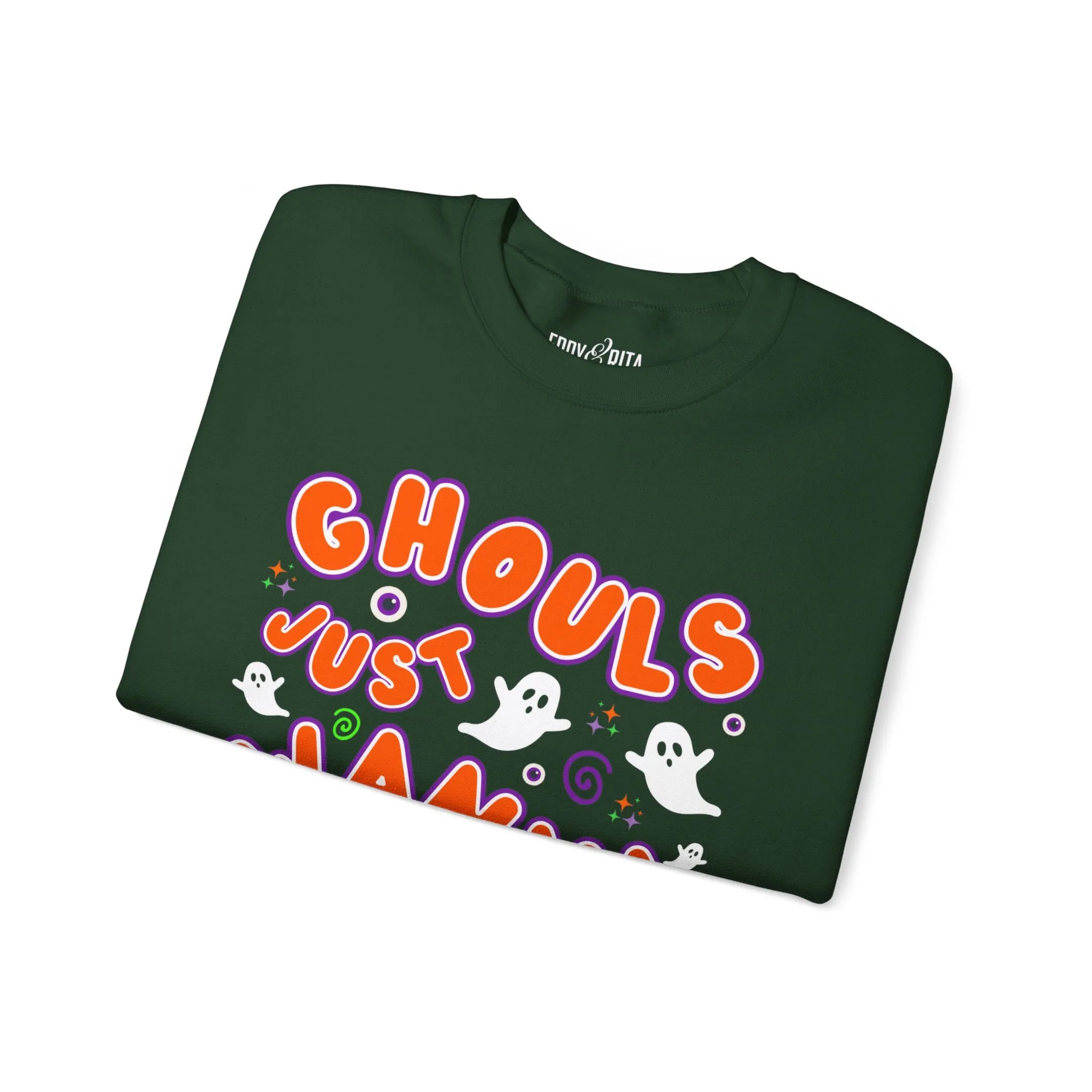 Eddy and Rita Women's Heavy Crewneck Sweatshirt - "Ghouls Just Wanna Have Fun" Halloween Sweater - Cozy, Playful, Spooky Fall Pullover