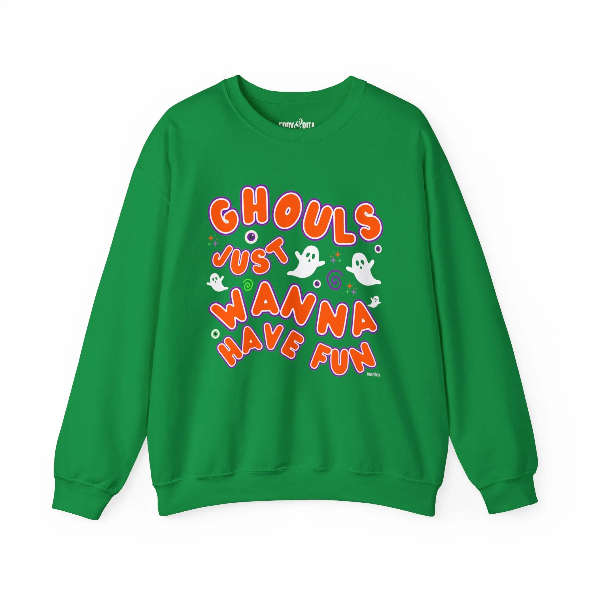 Eddy and Rita Women's Heavy Crewneck Sweatshirt - "Ghouls Just Wanna Have Fun" Halloween Sweater - Cozy, Playful, Spooky Fall Pullover