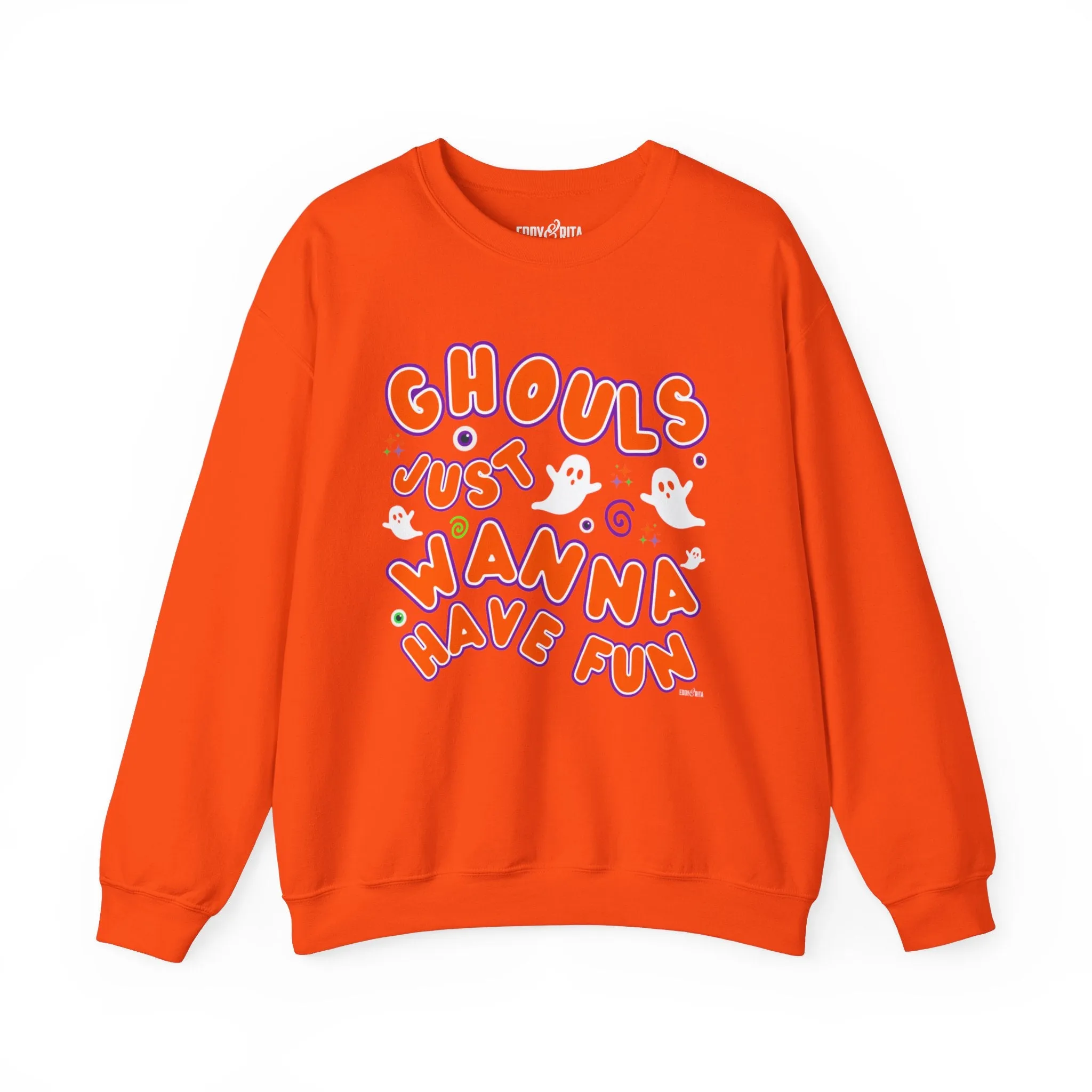 Eddy and Rita Women's Heavy Crewneck Sweatshirt - "Ghouls Just Wanna Have Fun" Halloween Sweater - Cozy, Playful, Spooky Fall Pullover
