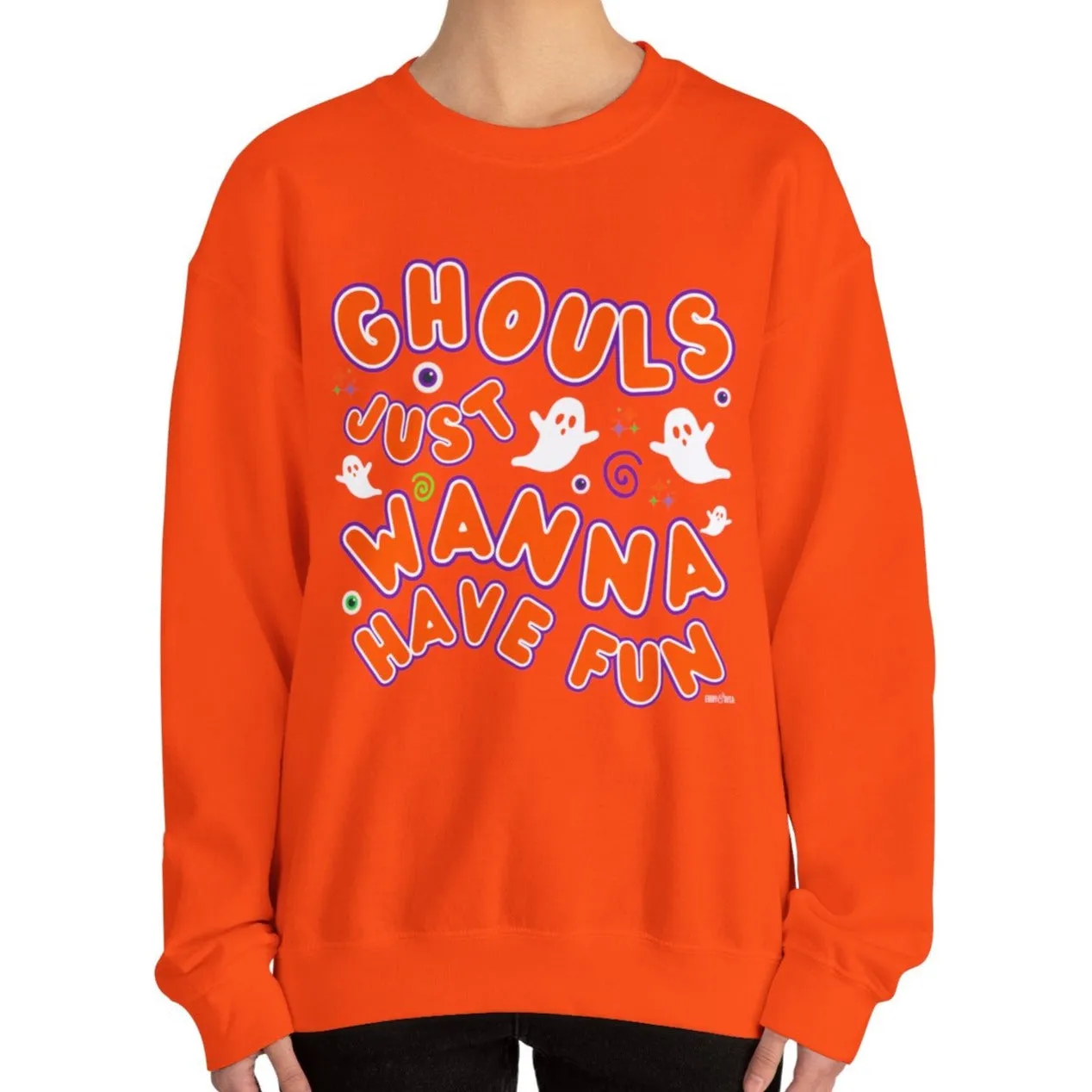 Eddy and Rita Women's Heavy Crewneck Sweatshirt - "Ghouls Just Wanna Have Fun" Halloween Sweater - Cozy, Playful, Spooky Fall Pullover