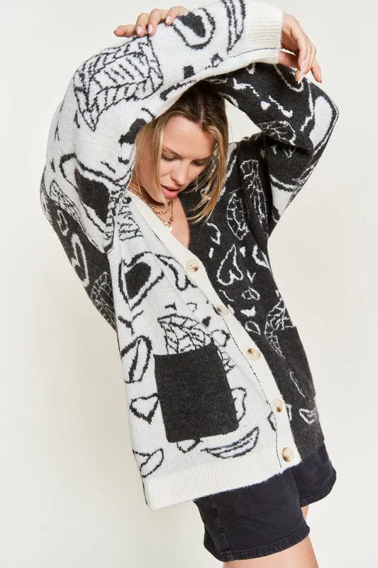 Heart paisley Color block cardigan PLUS SIZE