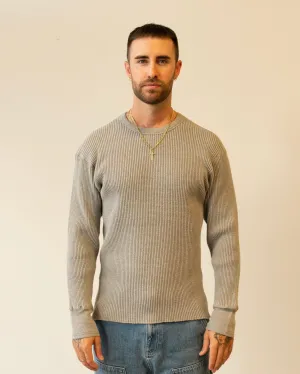 Cozy Homespun Knitwear Crew Thermal Bulky Waffle Sweater in Grey Melange