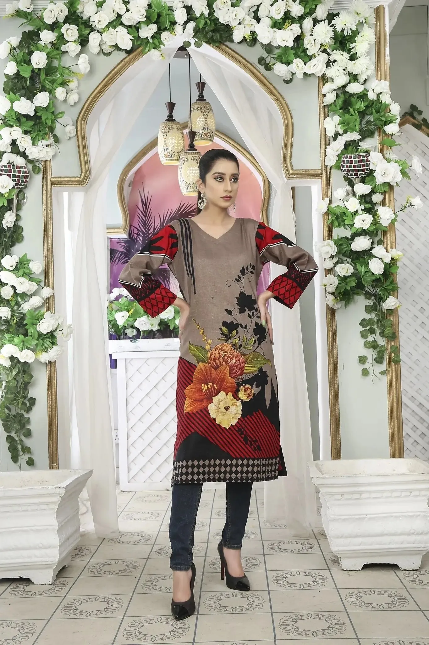 Indian Khaddar Kurtis for Women – Floral & Abstract Printed | IshDeena USA
