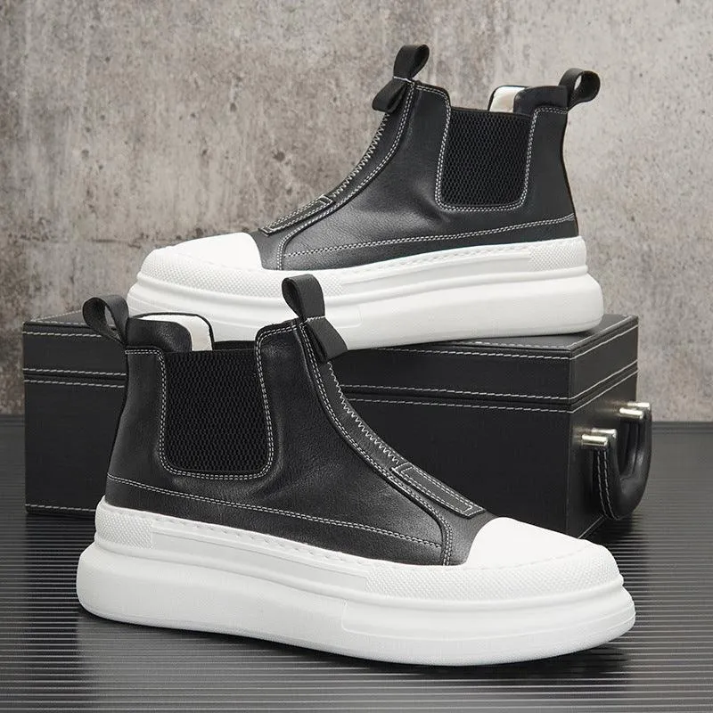 Men's Velvet Thick Sole Winter Boots with Mid-Heel