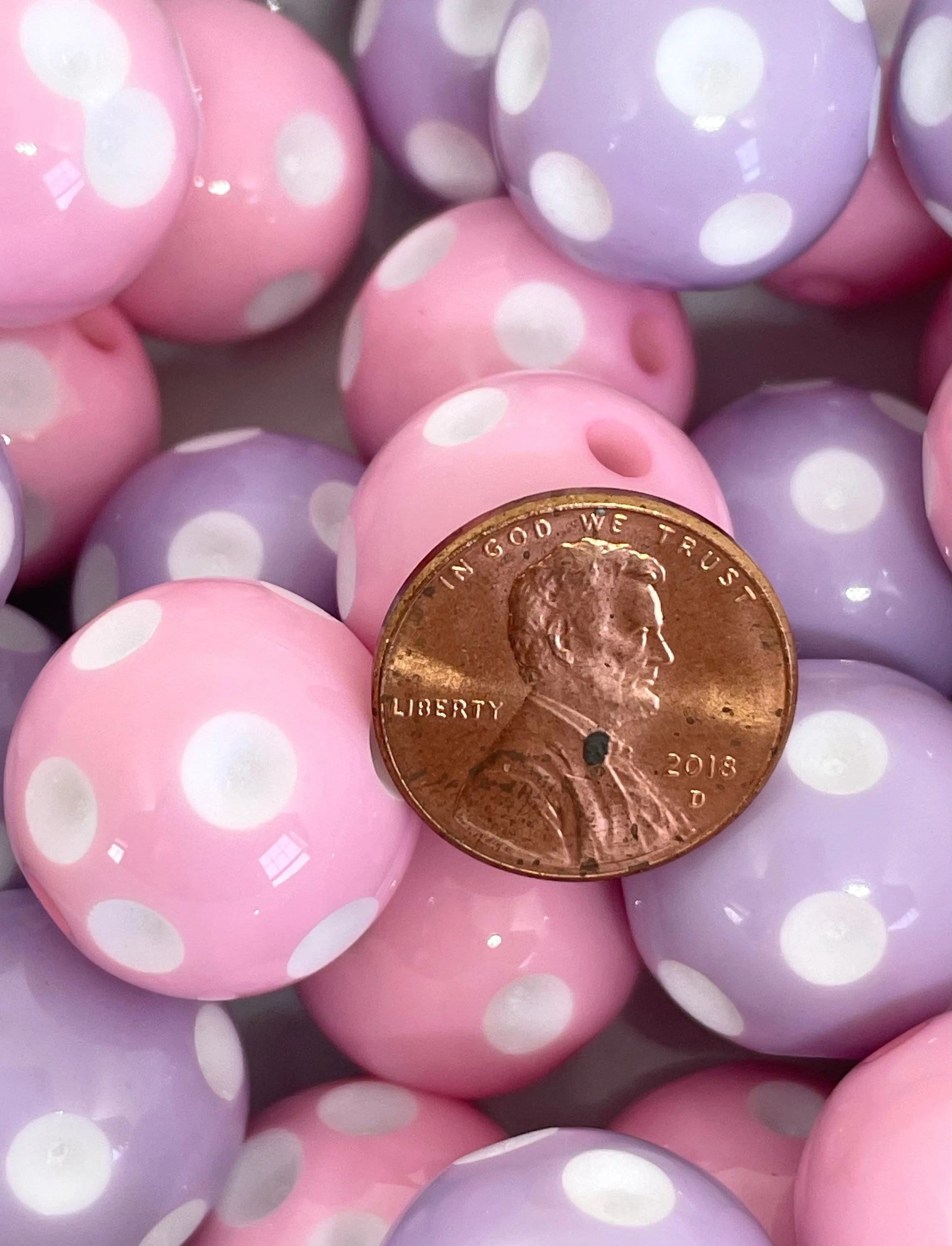 Pastel Pink and Purple Polka Dot Bead Set for Jewelry Making, Chunky Bead Assortment, 20mm Beads, Gumball Beads, Bubblegum Beads