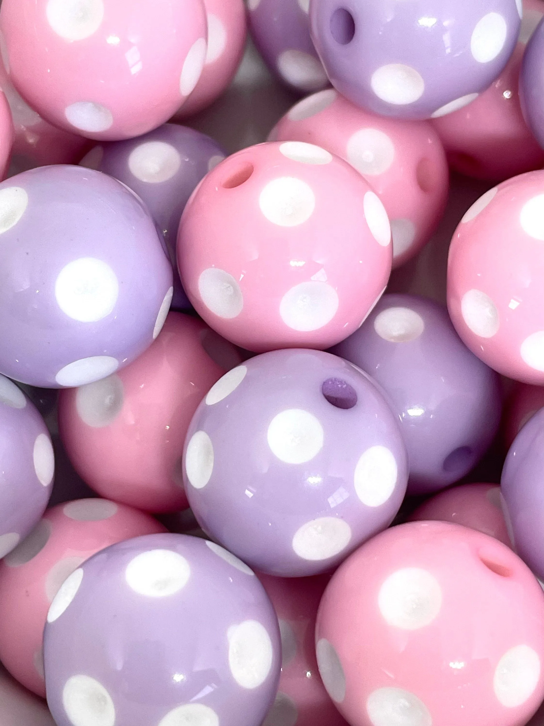 Pastel Pink and Purple Polka Dot Bead Set for Jewelry Making, Chunky Bead Assortment, 20mm Beads, Gumball Beads, Bubblegum Beads
