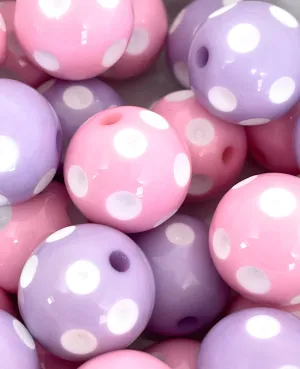 Pastel Pink and Purple Polka Dot Bead Set for Jewelry Making, Chunky Bead Assortment, 20mm Beads, Gumball Beads, Bubblegum Beads