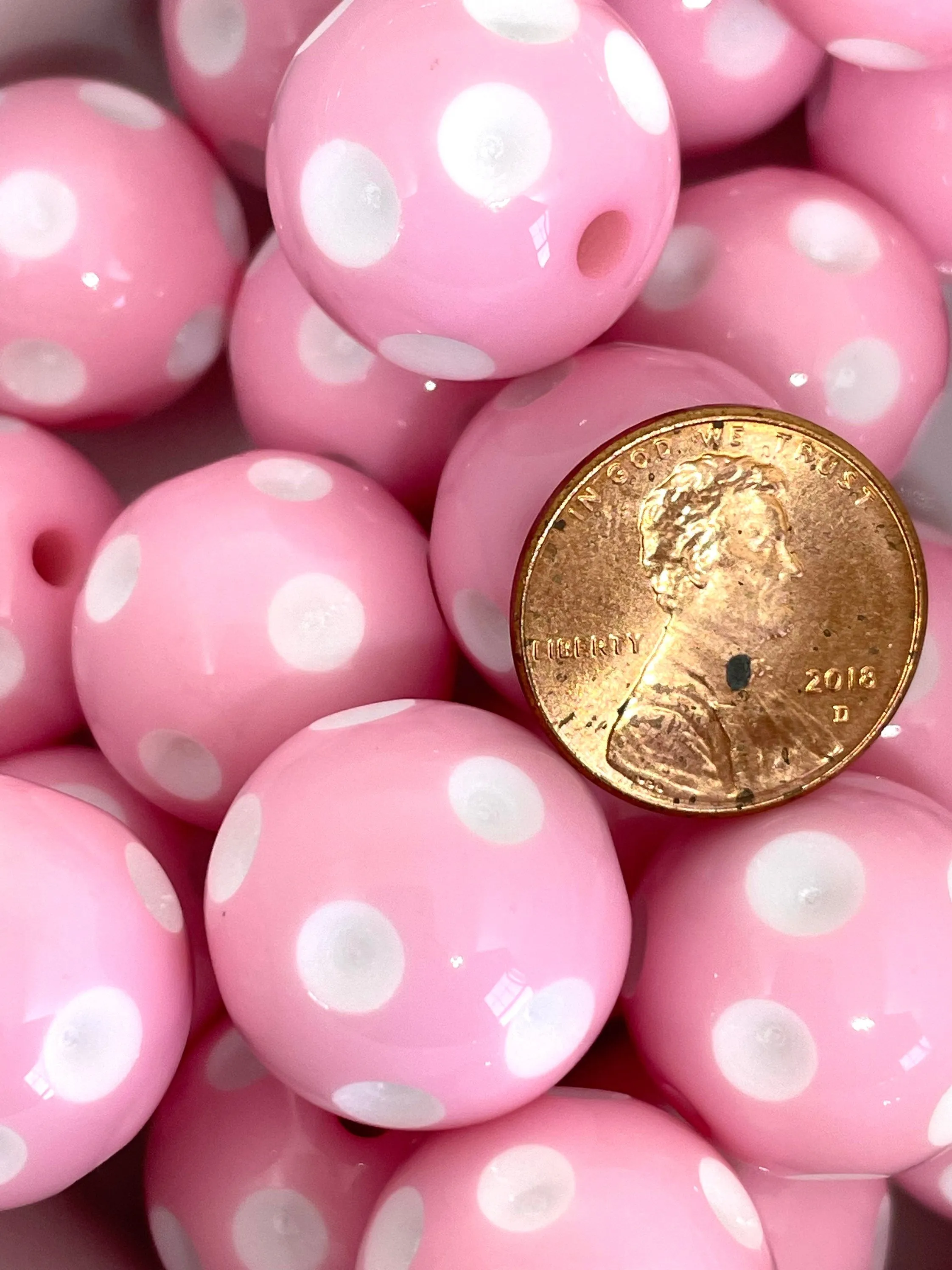 Pastel Pink Polka Dot Beads, Chunky Pink Beads, 20mm Beads for Jewelry Making, Chunky Necklace, Chunky Jewelry, Pink Bubblegum Beads