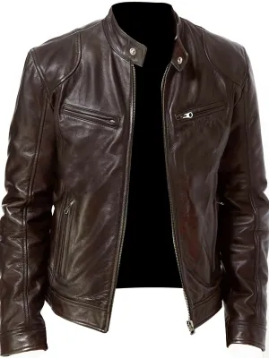 Plus Size Men's Fashionable PU Leather Locomotive Jacket - Stylish Winter Wear with Cool Design, Soft Interior, and Adjustable Cuffs - Fall and Winter Essential for Men's Clothing