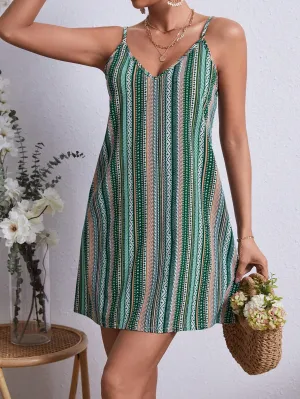 SHEIN VCAY Women's Geometric Pattern Spaghetti Strap Summer Dress