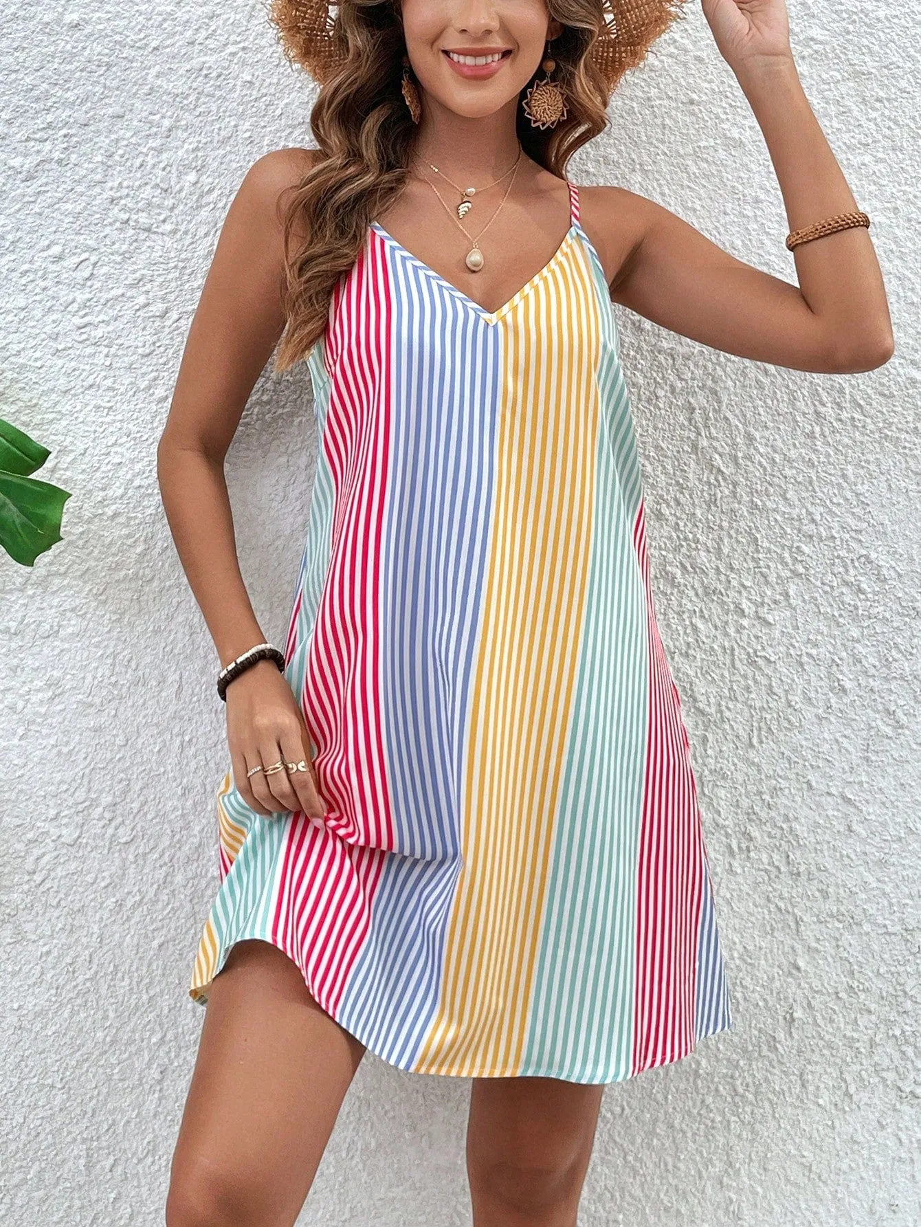 SHEIN VCAY Women's Geometric Pattern Spaghetti Strap Summer Dress
