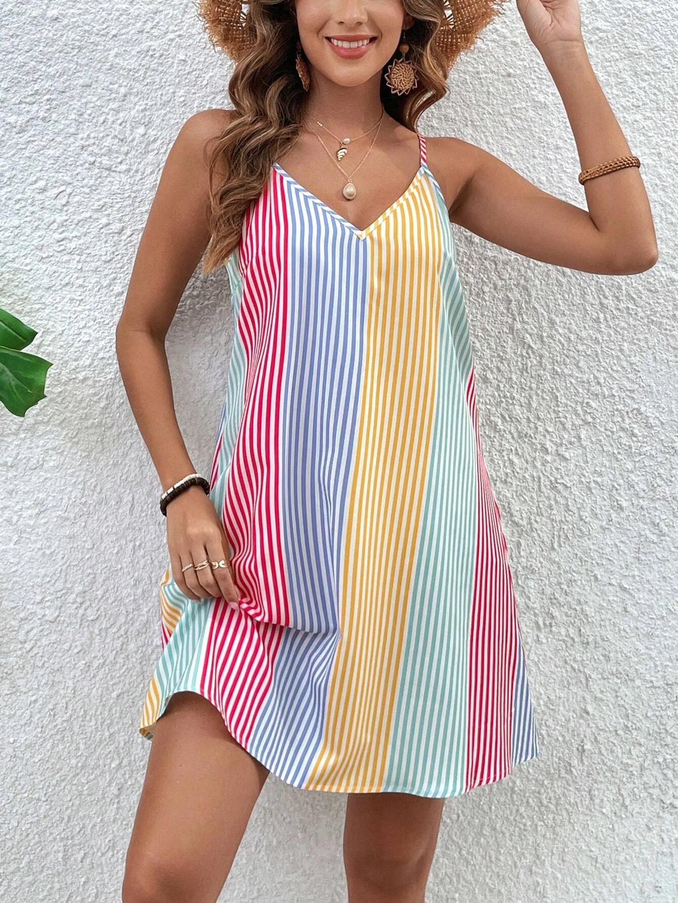SHEIN VCAY Women's Geometric Pattern Spaghetti Strap Summer Dress