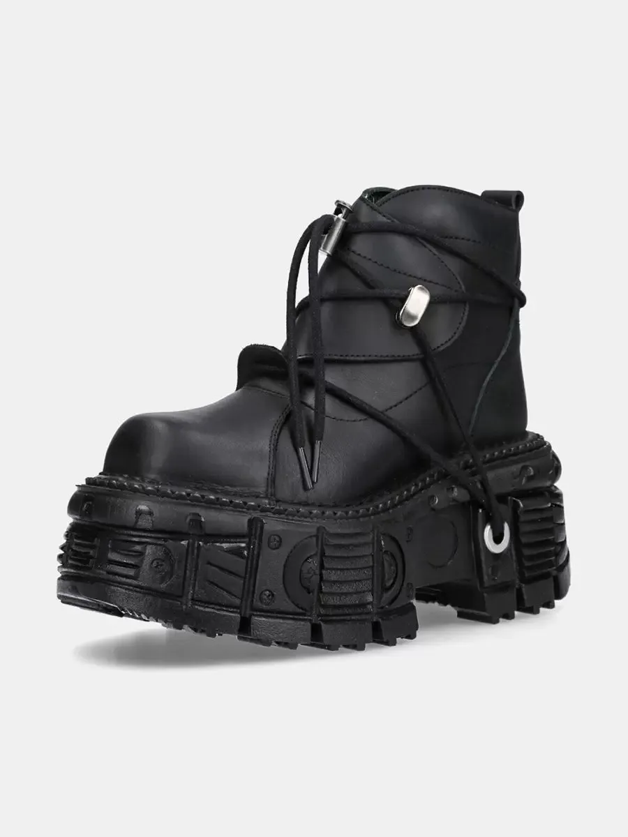Short Platform Dark Metal Punk Boots Lace-up