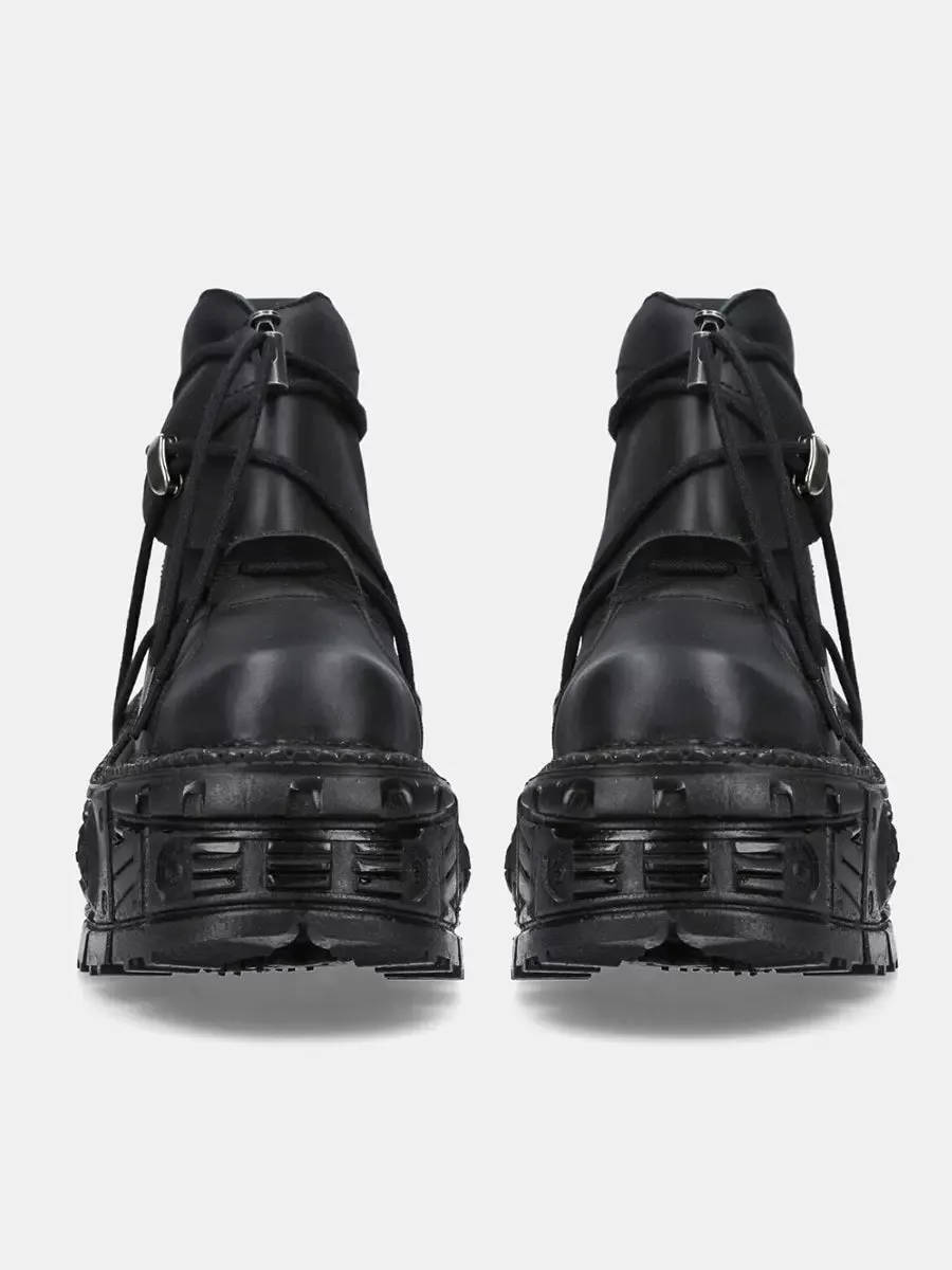 Short Platform Dark Metal Punk Boots Lace-up