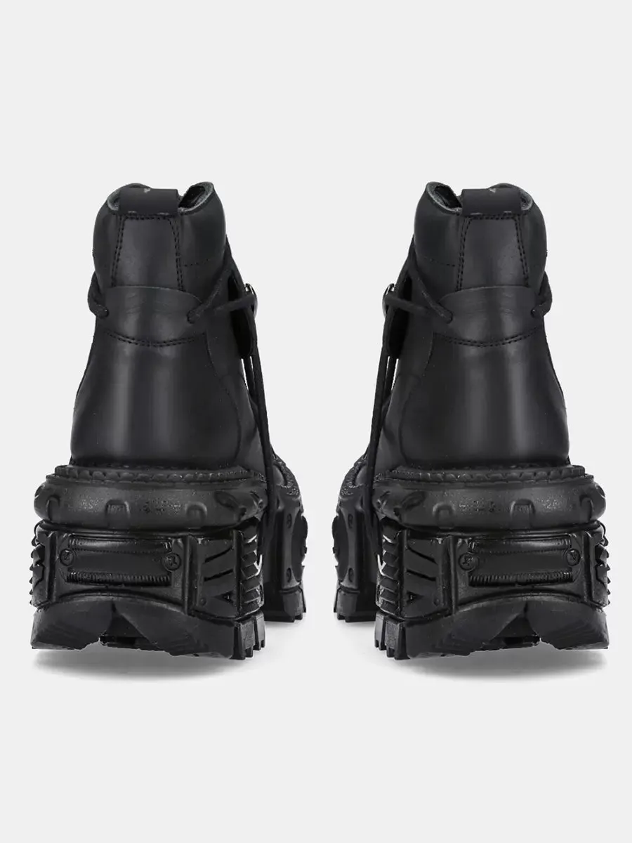 Short Platform Dark Metal Punk Boots Lace-up