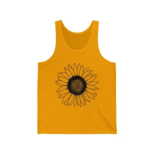Sunflower Illustration 100% Cotton Unisex Jersey Tank