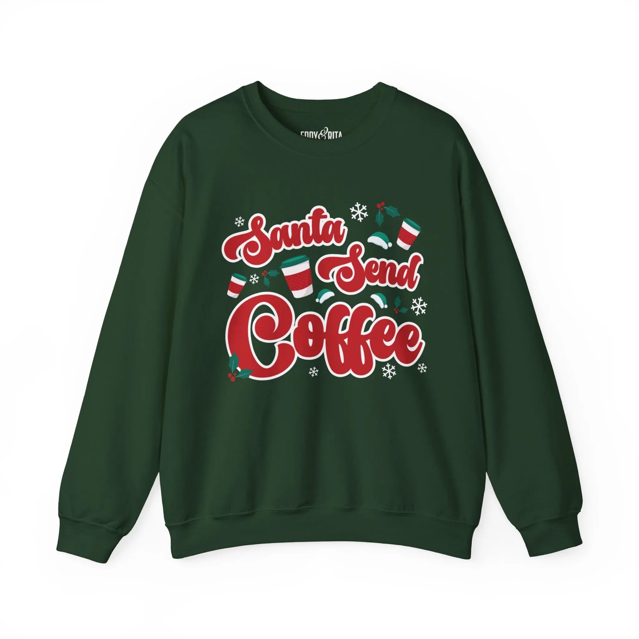 Women’s Santa Send Coffee Sweatshirt – Funny Christmas Crewneck for Coffee Lovers – Cozy Holiday Pullover for Festive Winter Comfort